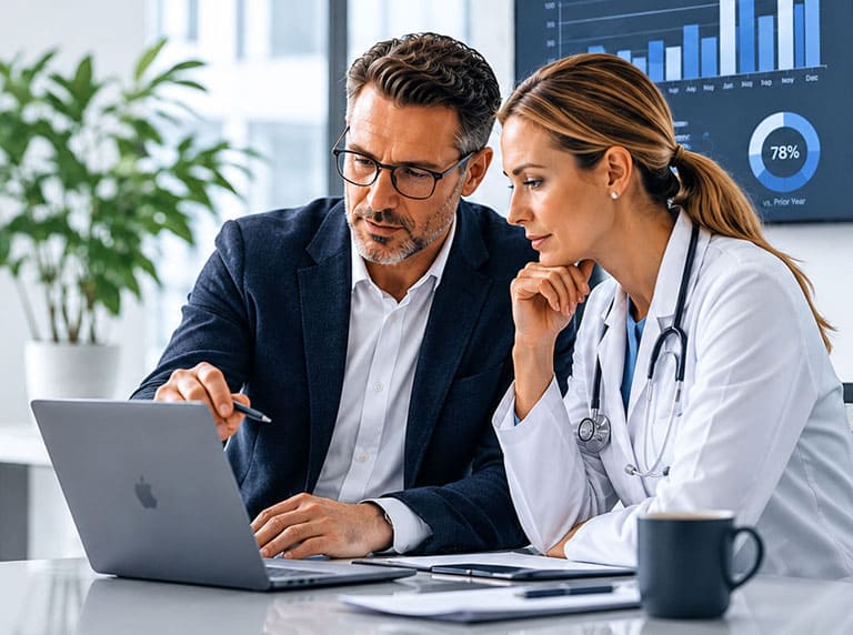 Physicians reviewing a practice growth plan