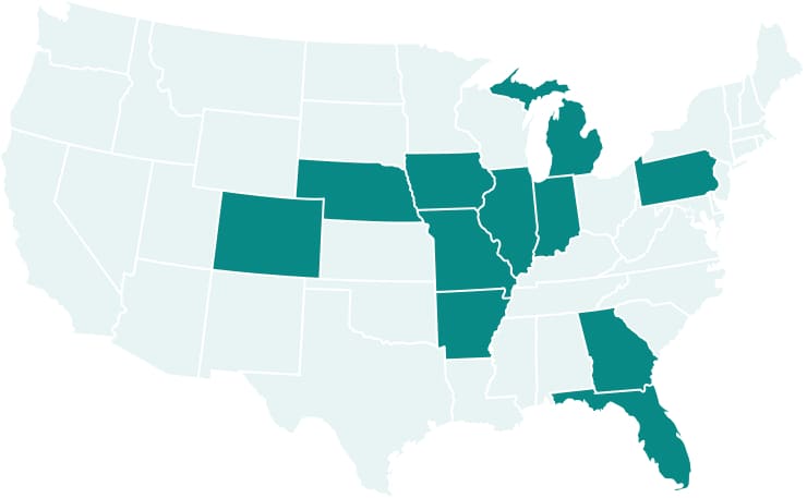 Map of United States practice locations